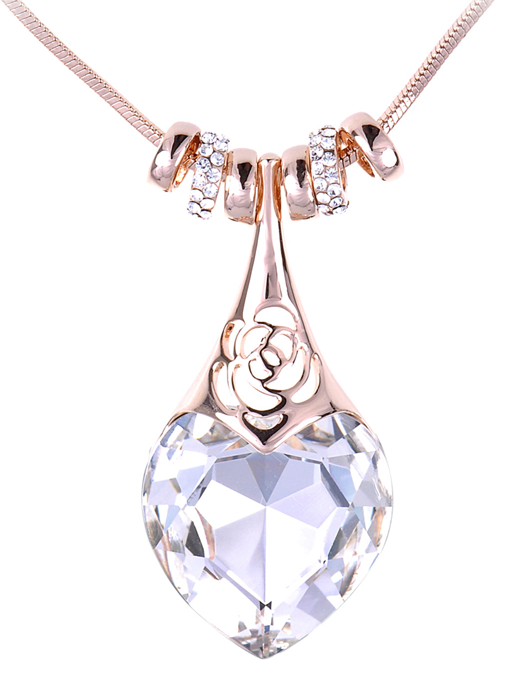 Rose Ringed Love Heart Floral Pendent Necklace