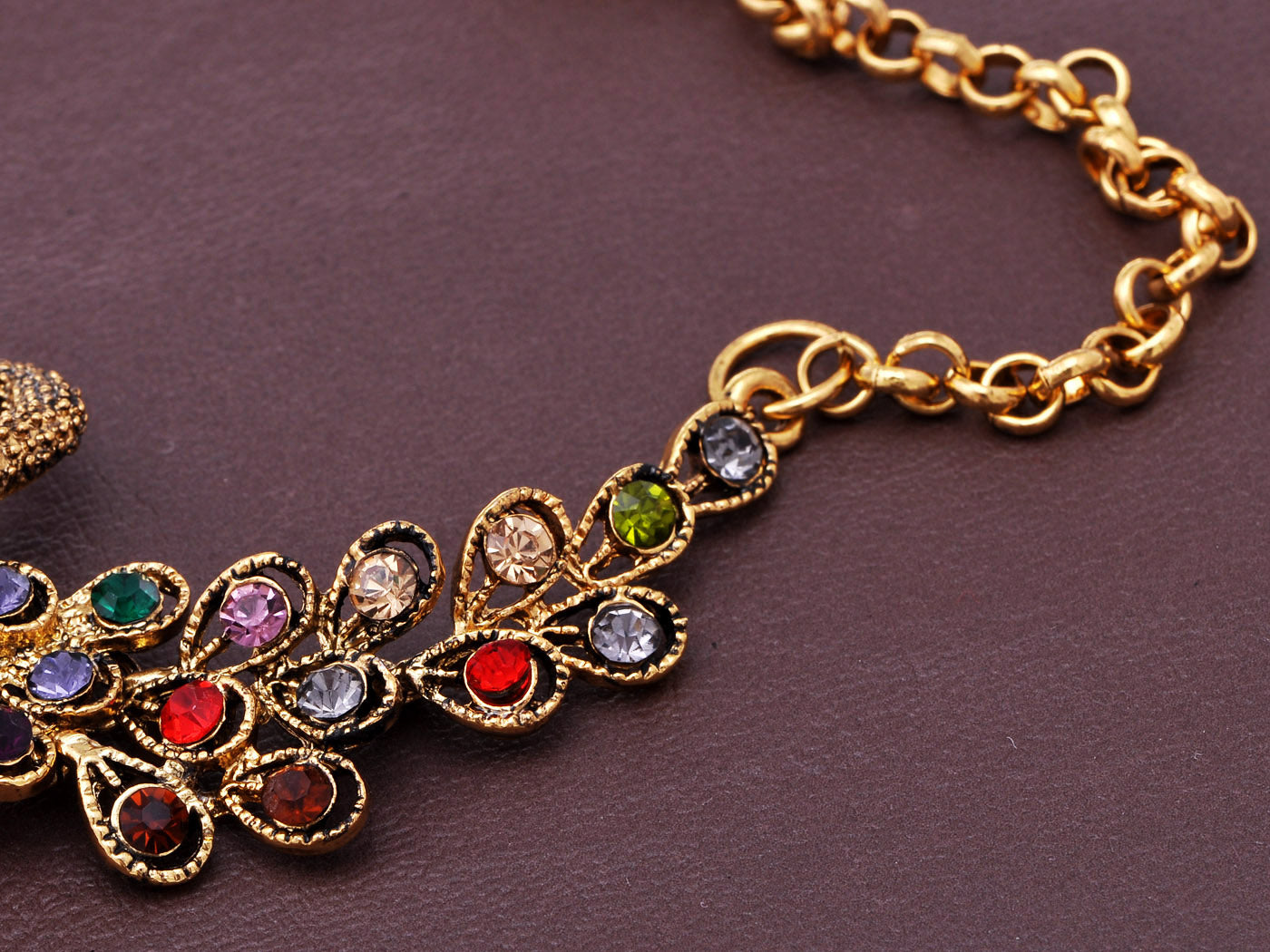 Ornate Multicolored Adorned Peacock Chain Necklace