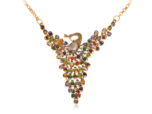 Ornate Multicolored Adorned Peacock Chain Necklace