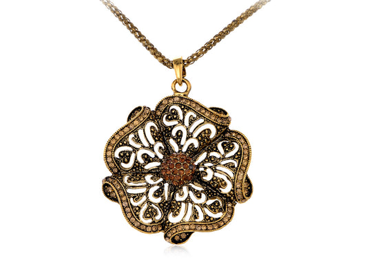 Exquisite Topaz Clustered Antique Style Flower Chain Necklace