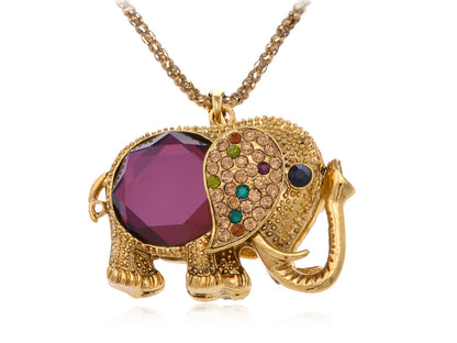 Amethyst Multicolored Studded Elephant Chain Necklace