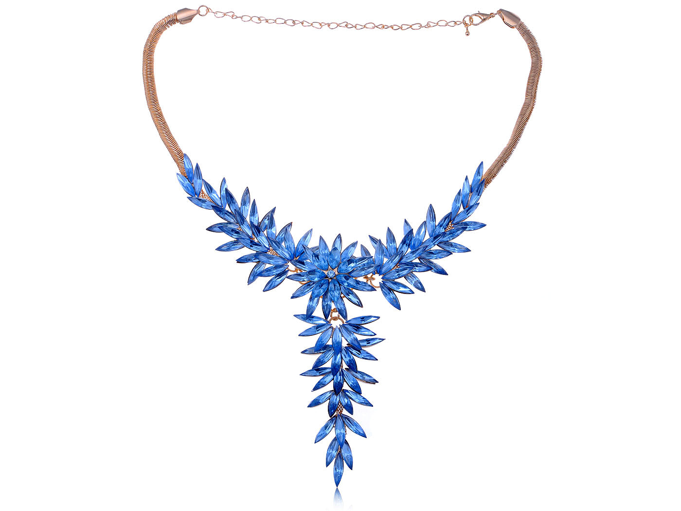 Iridescent Cerulean Flower Petal Garland Slim Chain Necklace