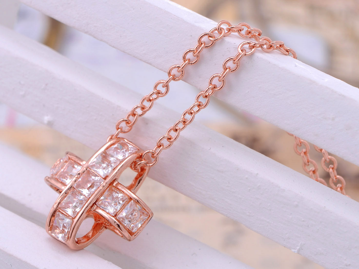 Rose Element Cross Pendant Chain Necklace