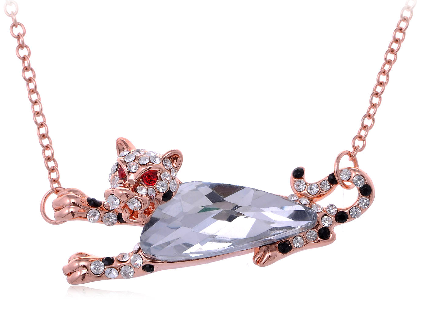 Rose Gem Embodied Leopard Pendant Chain Necklace