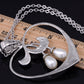 Pearl Flower Heart Stencil Swirl Pendant Necklace
