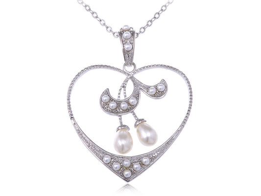 Pearl Flower Heart Stencil Swirl Pendant Necklace