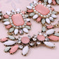 Pastel Pink White Bead Floral Statement Bib Necklace