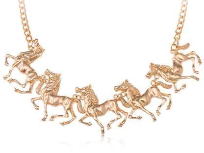 Five Stallions Horses Racing On Your Neck Statement Necklace