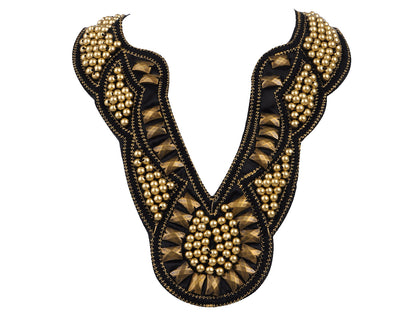 Black Tribal Fabric Embroidered Bead Tie Bib Collar Necklace