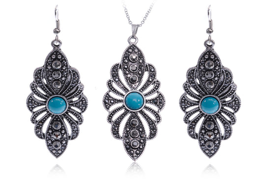 Leaf Turquoise Gray Necklace Earring Set