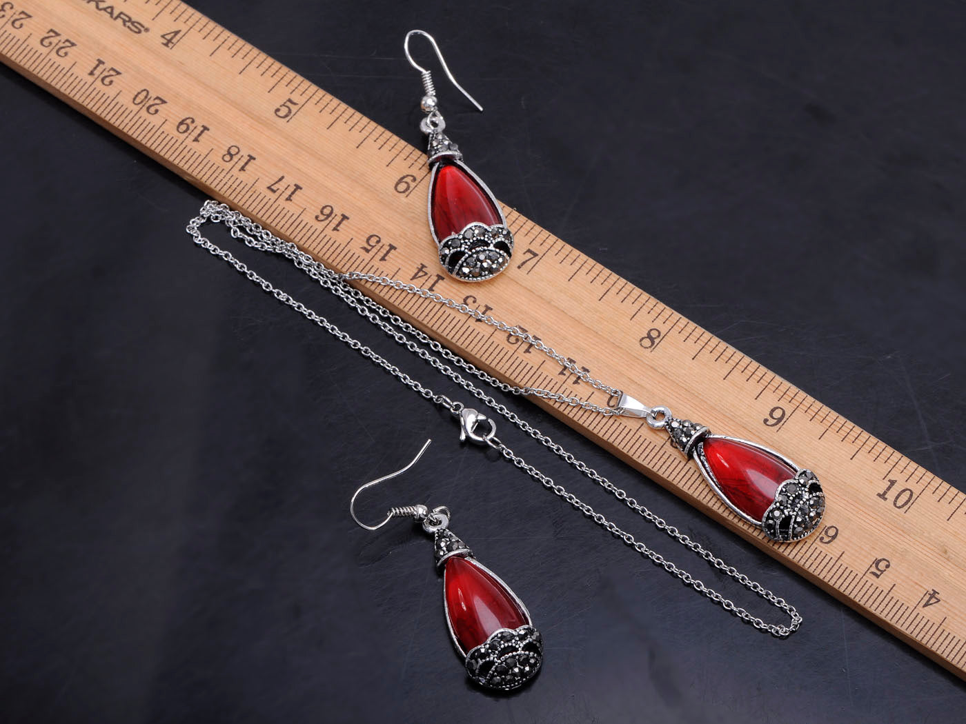 Tribal Majestic Ruby Gem Pendant Gun Necklace Earring Set
