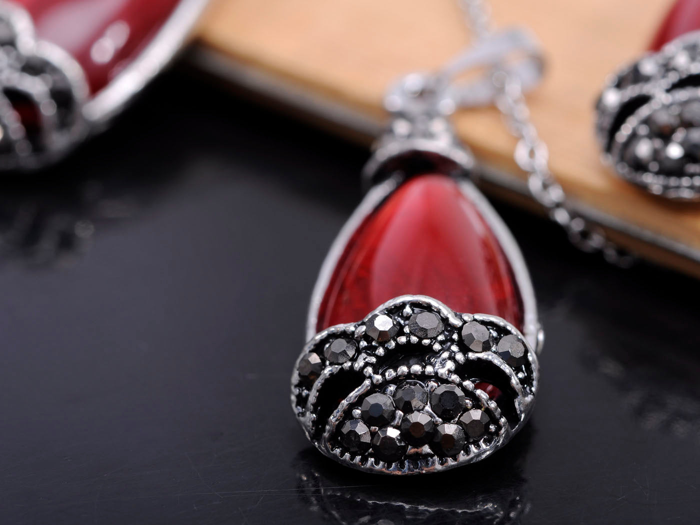 Tribal Majestic Ruby Gem Pendant Gun Necklace Earring Set