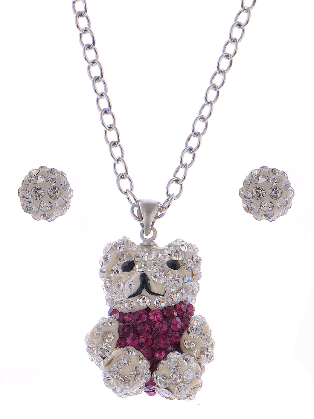 Violet Happy Sitting Down Teddy Bear Pedant Earring Set