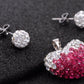 Adorable Fuchsia Pink Lovers Heart Pendant Earring Set