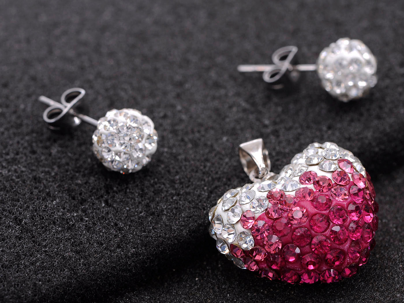 Adorable Fuchsia Pink Lovers Heart Pendant Earring Set