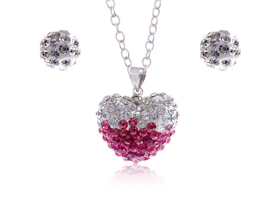 Adorable Fuchsia Pink Lovers Heart Pendant Earring Set