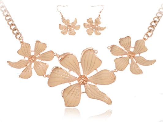 White Enamel Spring Hawaiian Flowers Necklace And Earring Set