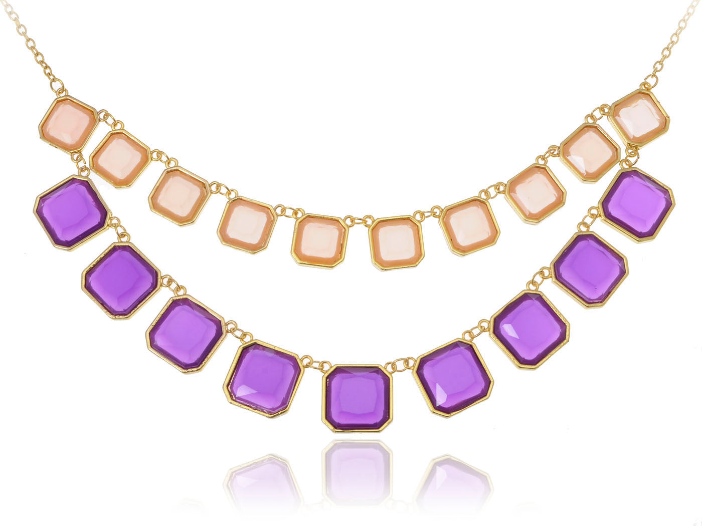 D Contemporary Linked Purple Square Bead Necklace