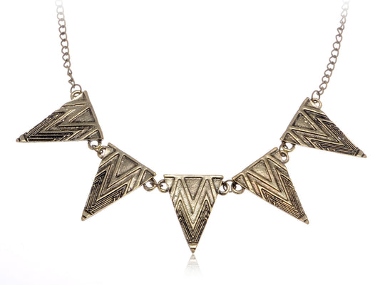 Antique Tribal Aztec Geometric Triangle Bib Necklace