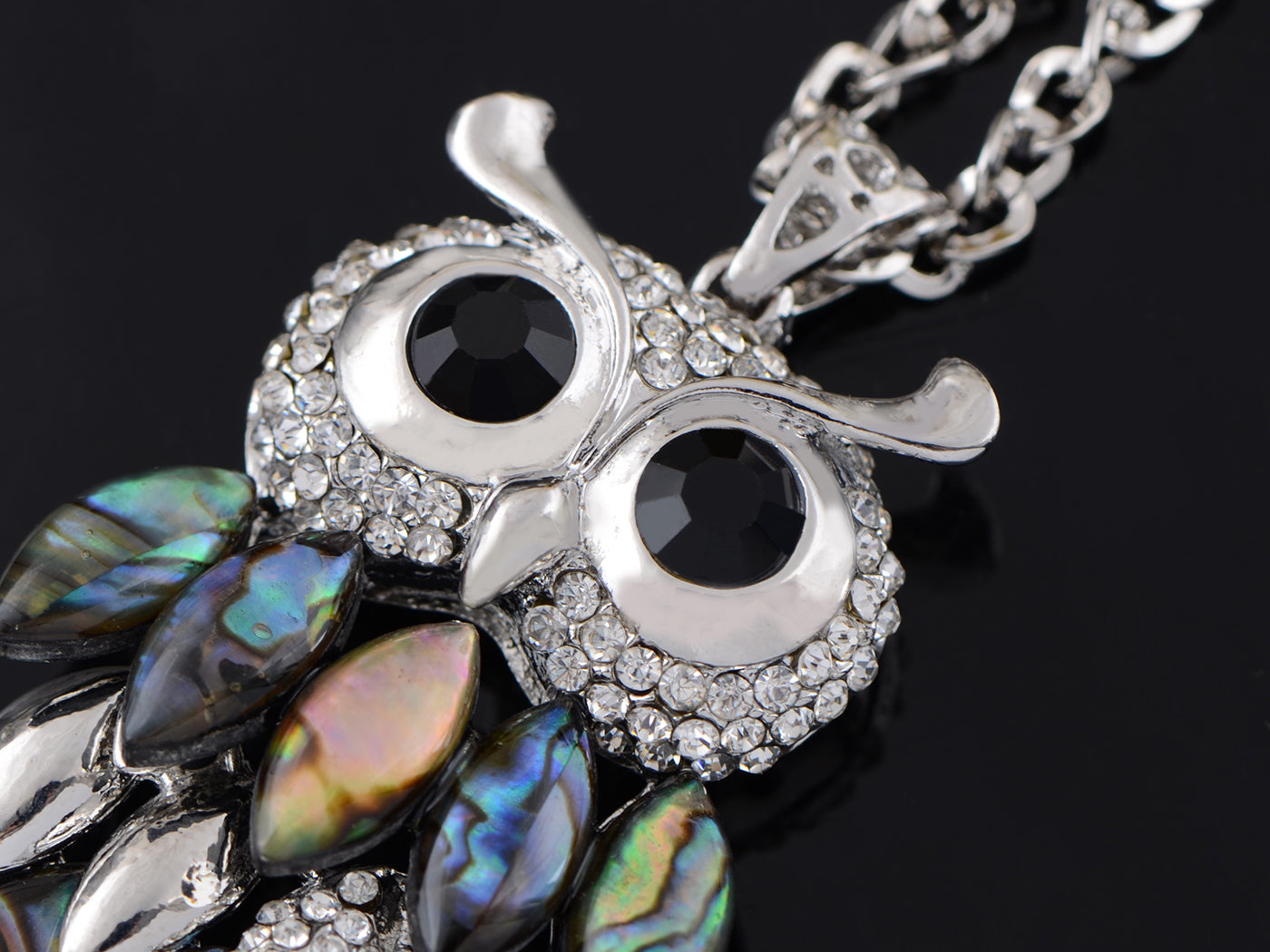 Abalone Body Black Eyed Owl Necklace Pendant
