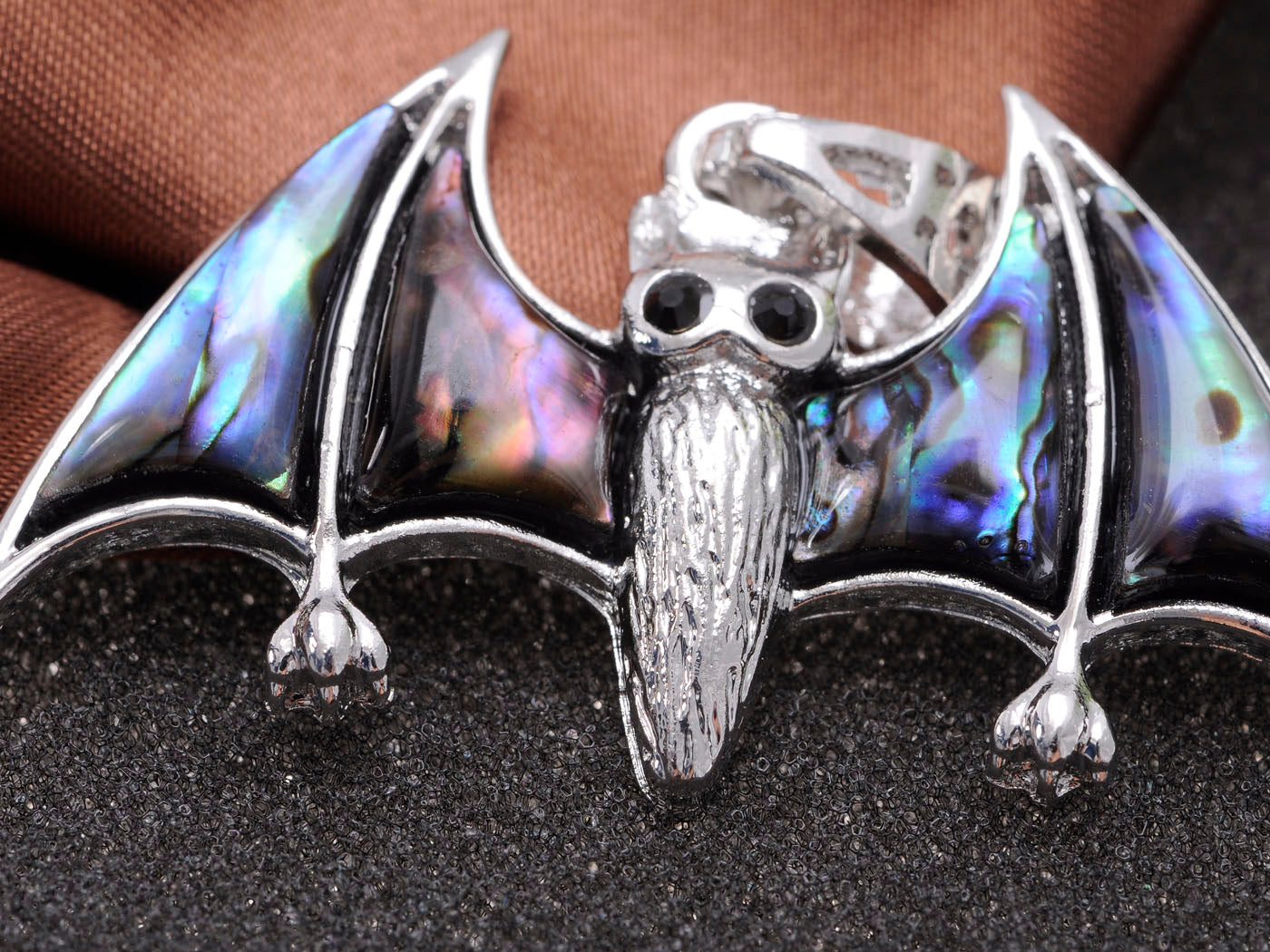 Abalone Spooky Flying Bat Necklace Pendant