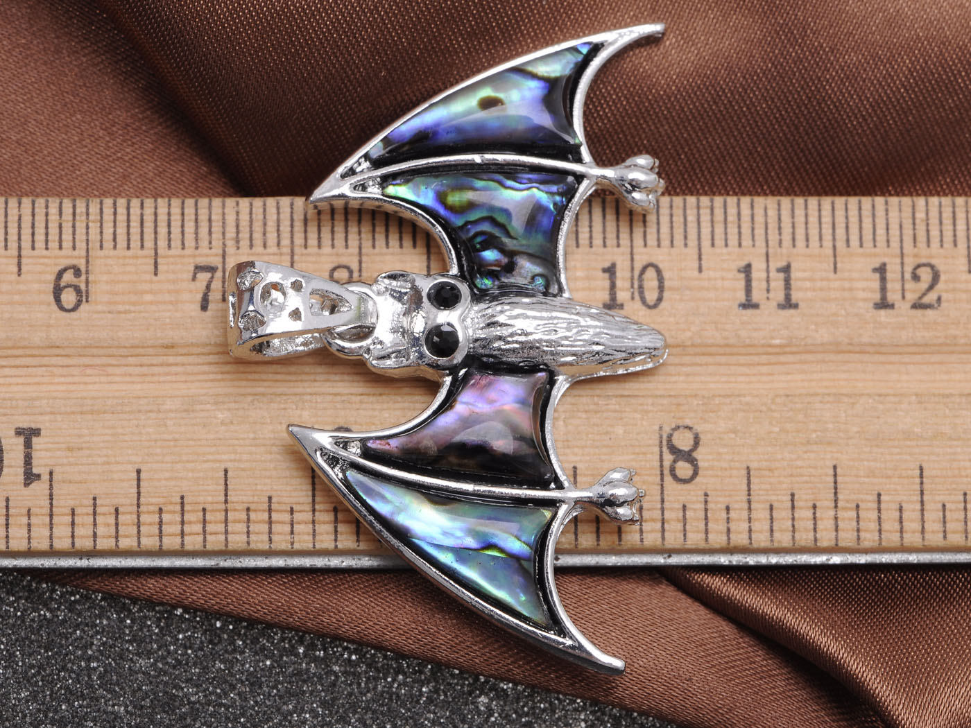 Abalone Spooky Flying Bat Necklace Pendant
