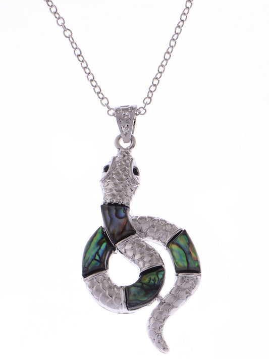 Spiraled Abalone Patch Body Snake Pendant