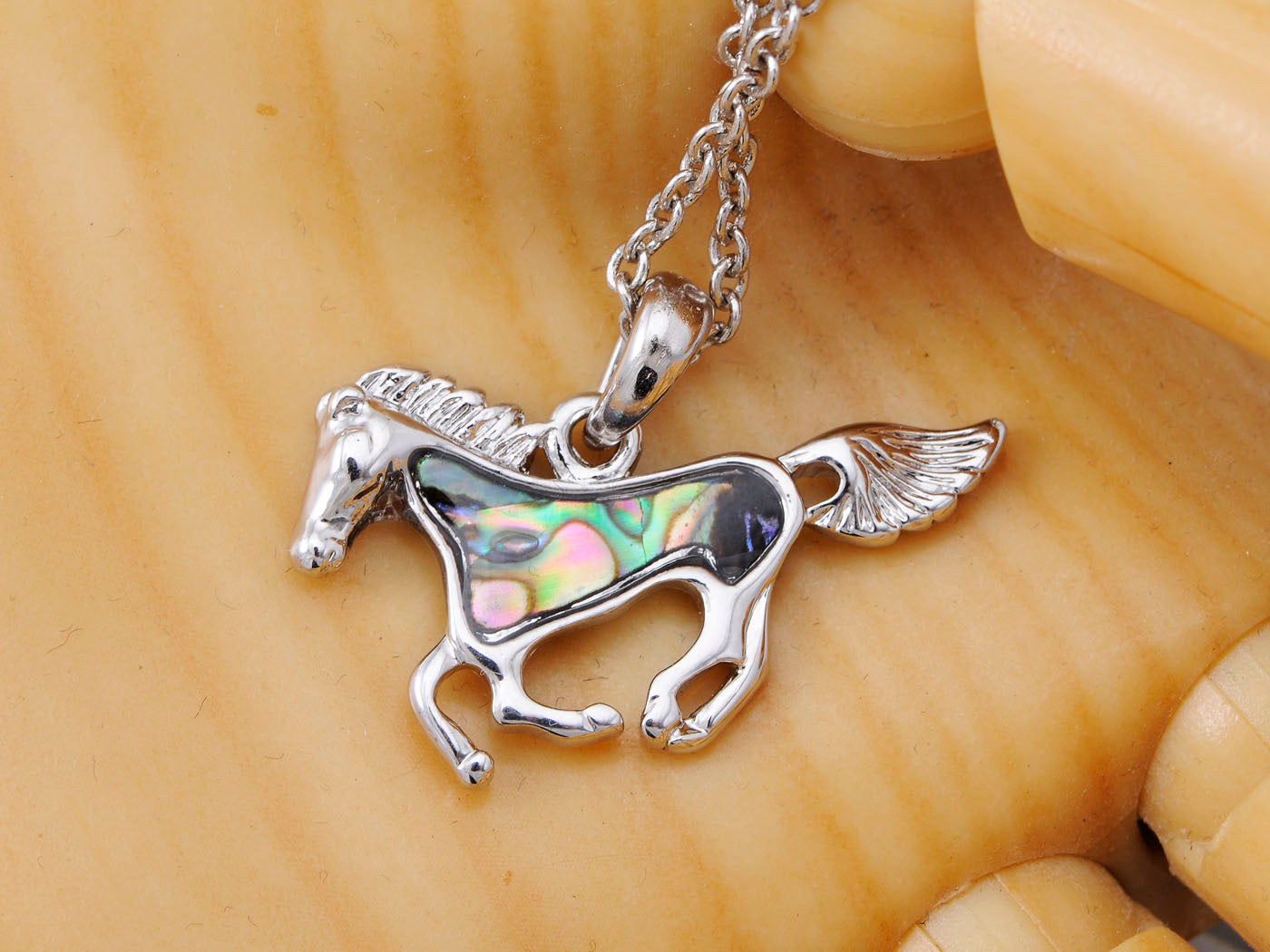 Abalone Shell Body Racing Race Horse Necklace