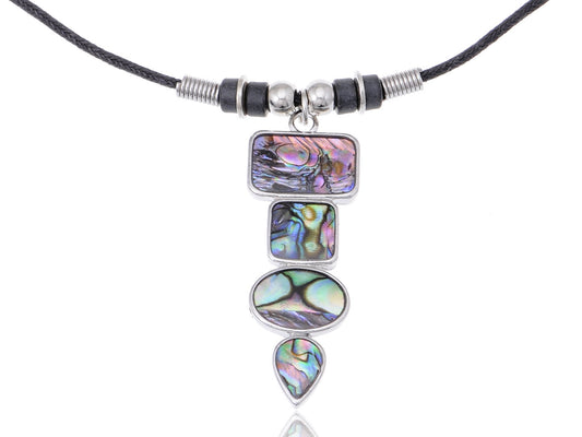 Unique Tribal Abalone Shell Dagger Arrow Black Cord Necklace