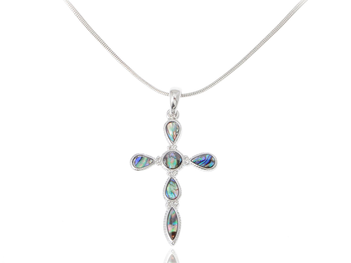 Abalone Shell Segment Holy Cross Pendant Necklace