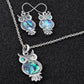 Abalone Colored Owl Bird Necklace Earrings Set