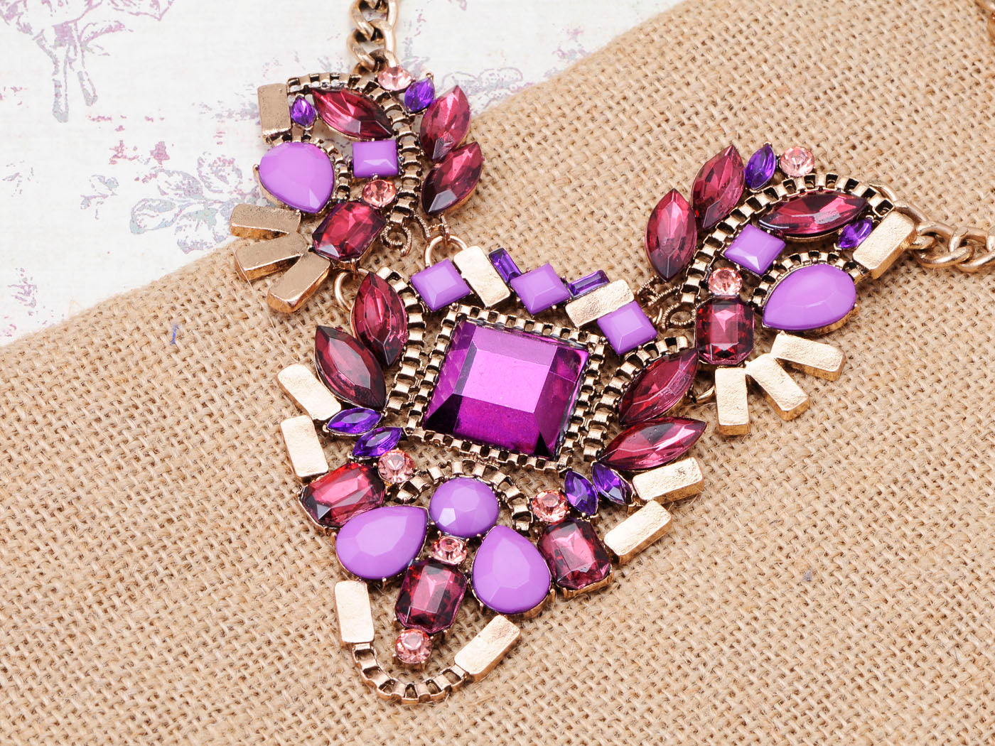 Geometric Amethyst Purple Bead Necklace