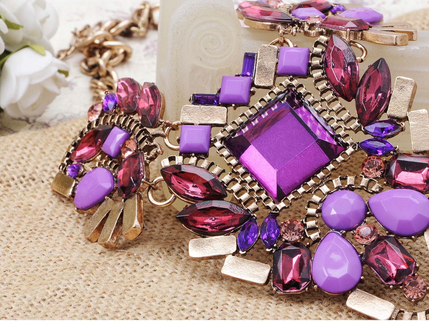 Geometric Amethyst Purple Bead Necklace