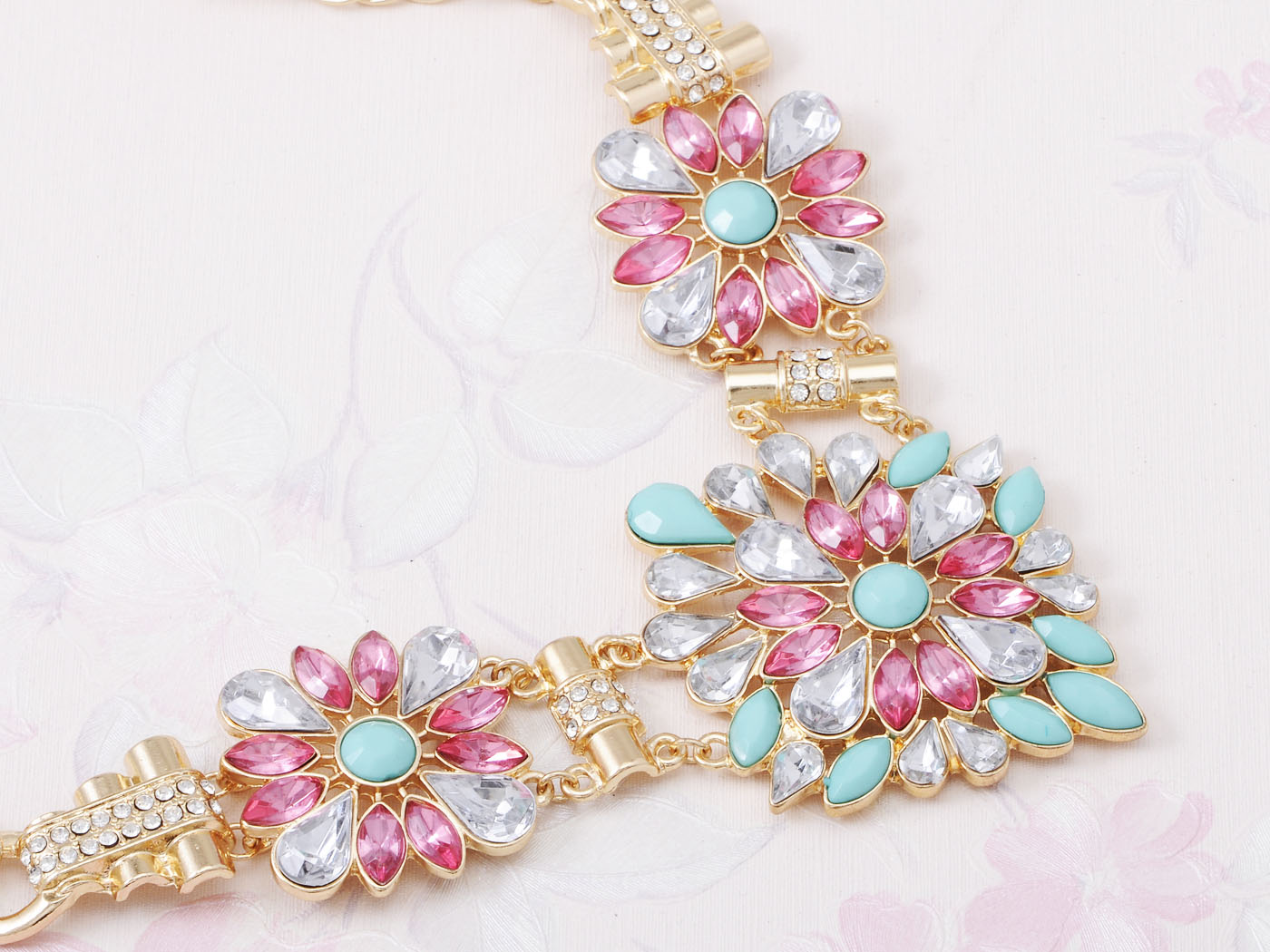 Spring Time Floral Blue Pink Burst Necklace