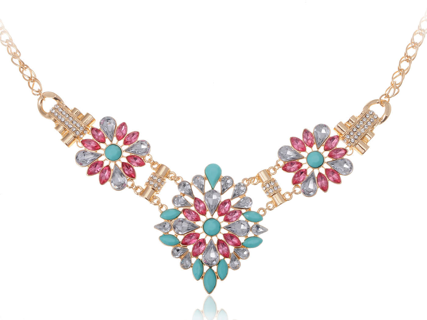 Spring Time Floral Blue Pink Burst Necklace