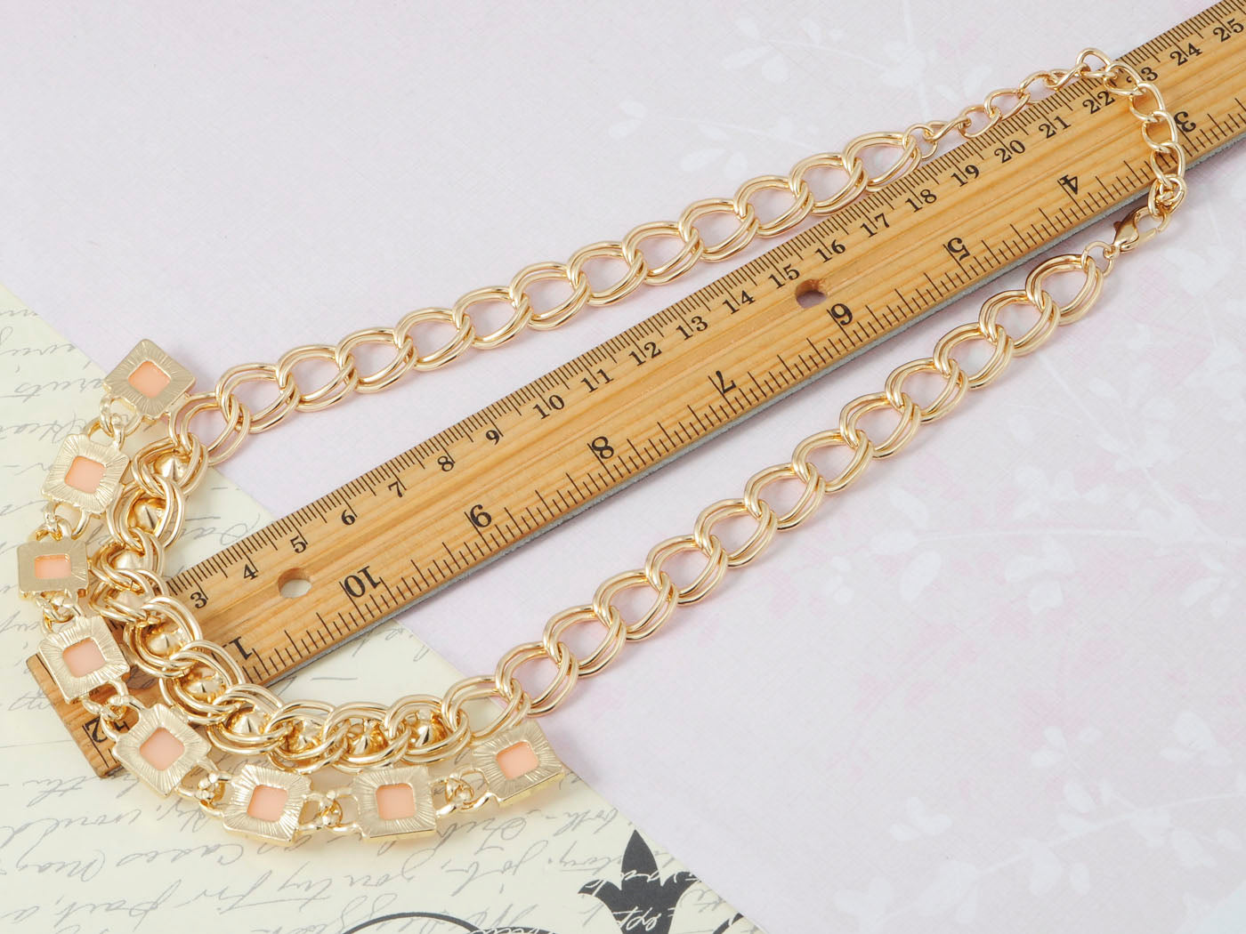 Pink Peach Bead Square Collar Necklace