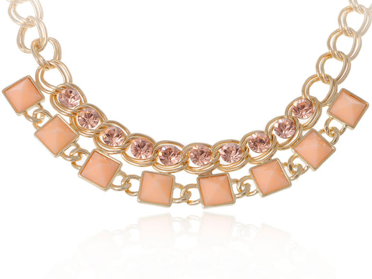 Pink Peach Bead Square Collar Necklace