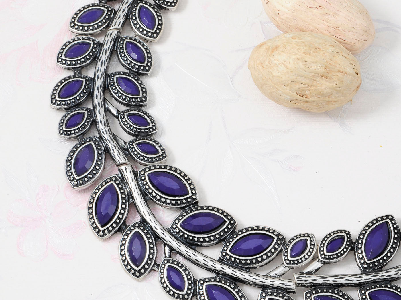 Mystic Feather Like Purple Bead Leaf Branch Circle Necklace