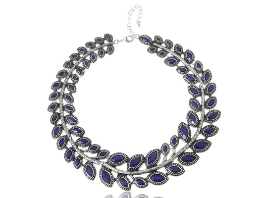 Mystic Feather Like Purple Bead Leaf Branch Circle Necklace