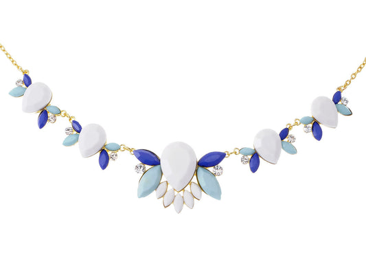 Pastel Colored White Blue Teardrops Collar Necklace