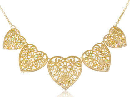 Matte Gold Contemporary Floral Heart Necklace