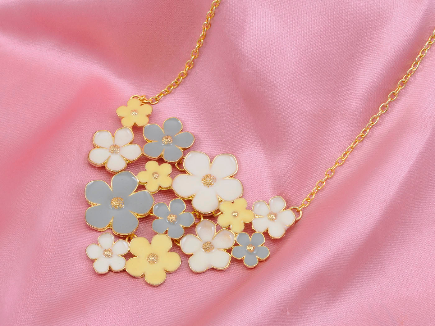 Contemporary Multicoloureded Cluster Flower Necklace