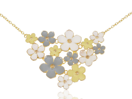 Contemporary Multicoloureded Cluster Flower Necklace