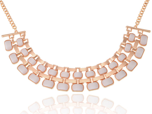 Rose Multi Layer White Color Pendants Bib Chain Necklace