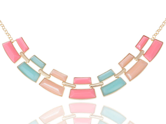 Women Blue Pink Color Irregular Geometric Shape Bib Statement Necklace