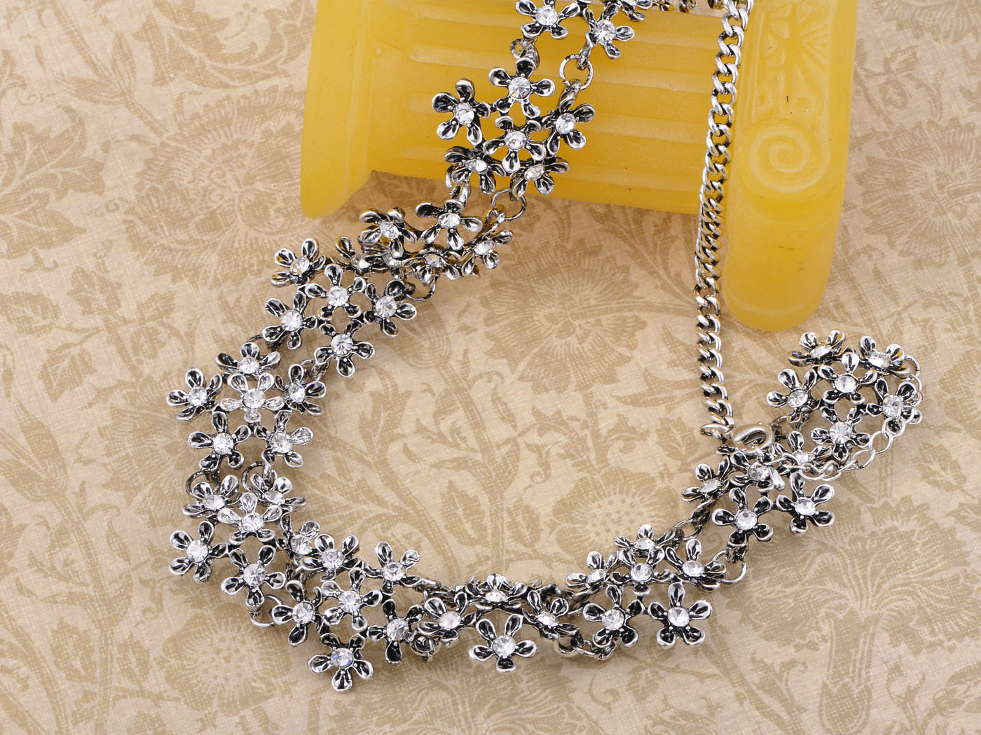 Flower Cluster Accented Antique Necklace