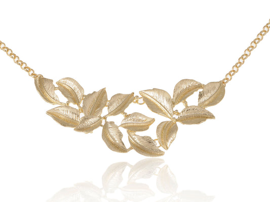 Mesmerizing White Enamel Spring Leaves Collar Necklace