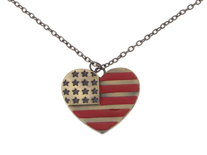 Black Heart Shaped Red Enamel Strip Star Embedded Pendant Necklace