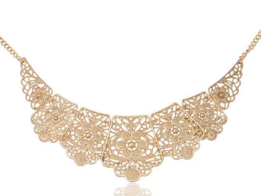 Matte Filigree Floral Cut Out Statement Bib Collar Necklace - ALILANG.COM
