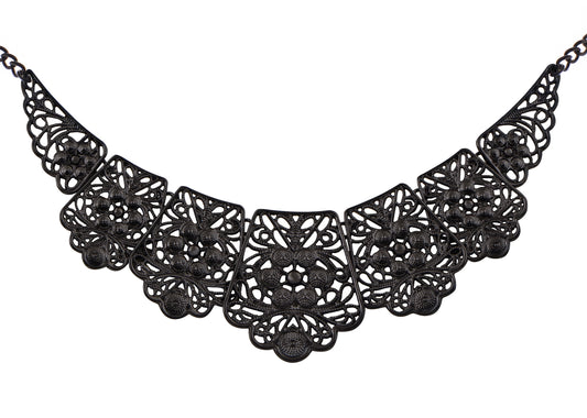 Alilang Women's Antique Inspired Matte Filigree Floral Cut Out Chunky Statement Bib Collar Necklace Costume Jewelry
